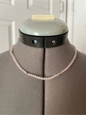 Vintage Beaded Necklace, Sterling & Rose Quartz, 17”